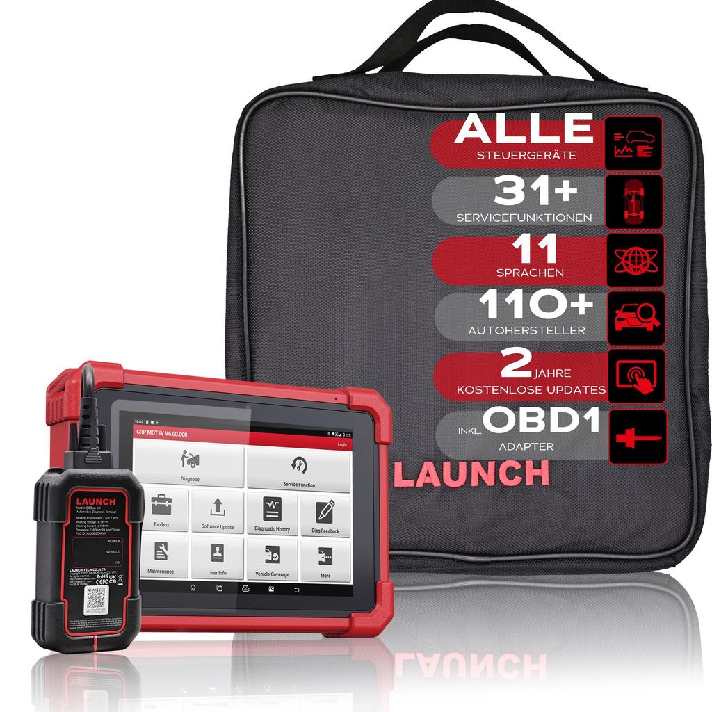 LAUNCH OBD2 Diagnosegerät CRP MOT IV kompatibel mit X431-Zubehör alle Steuergeräte 31 Servicefunktionen Codierung+Tests OBD1 nkl. Update