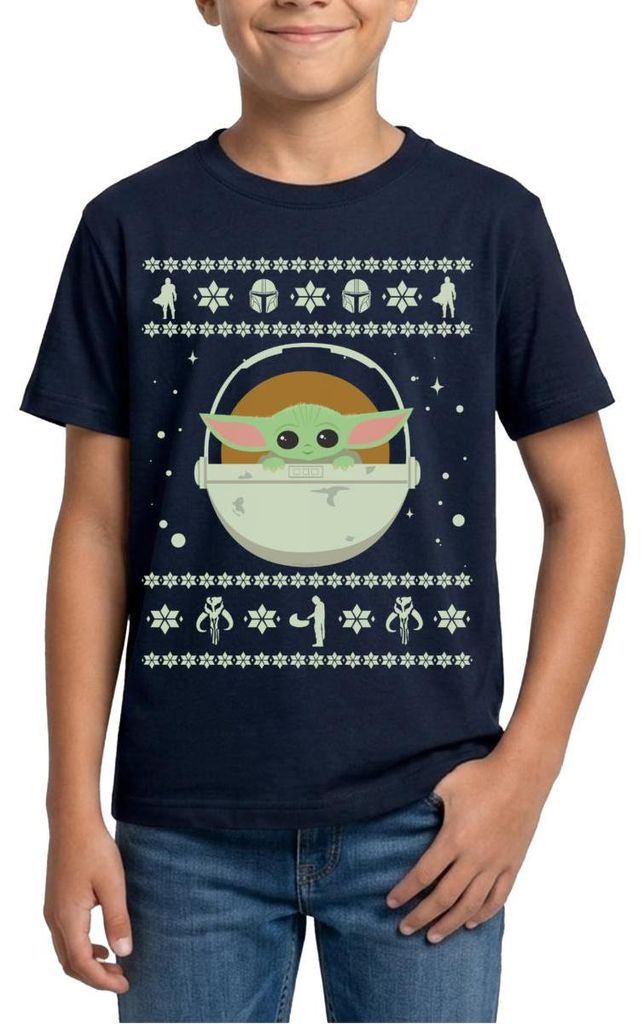 Star Wars: Mandalorian Grogu Weihnachten Teenager T-Shirt, 134/146 (9-11 Jahre), Navy