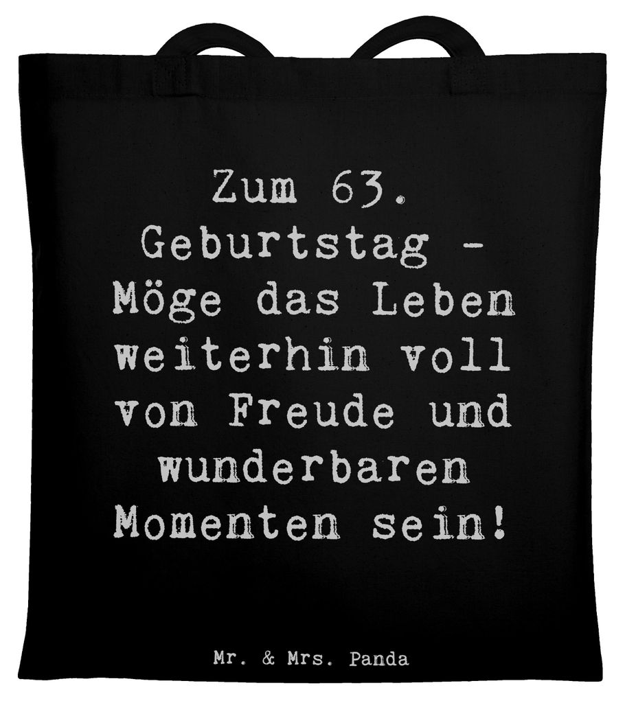 Mr. & Mrs. Panda Stoffbeutel Spruch 63. Geburtstag Freude - Schwarz - Geschenk, und wunderbare Momente, Happy Birthday, Geburtstagsgrüße, handgef...