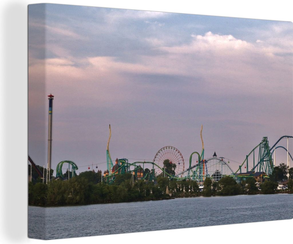 OneMillionCanvasses - Leinwandbilder - 140x90 cm, Der Vergnügungspark Cedar Point aus der Ferne, Wandbilder Kunstdruck Wanddekoration