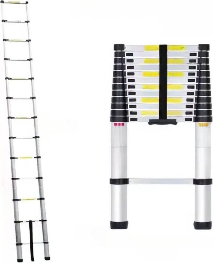 Zyren Aluminium Teleskopvorfach – 3,8 m – Klappleiter mit Antirutsch-Füßen – Multifunktionale Verlängerungsleiter – Gerade Leiter für D...