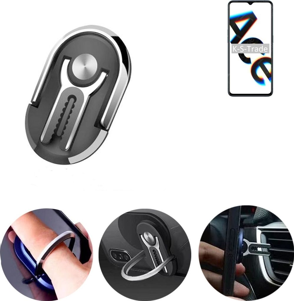 K-S-Trade 3in1 Smartphone-Ring Handy-Ring kompatibel mit Oppo Reno Ace Fingerhalterung Handyring Tischständer Lüftungsgitter-Halterung Tisch