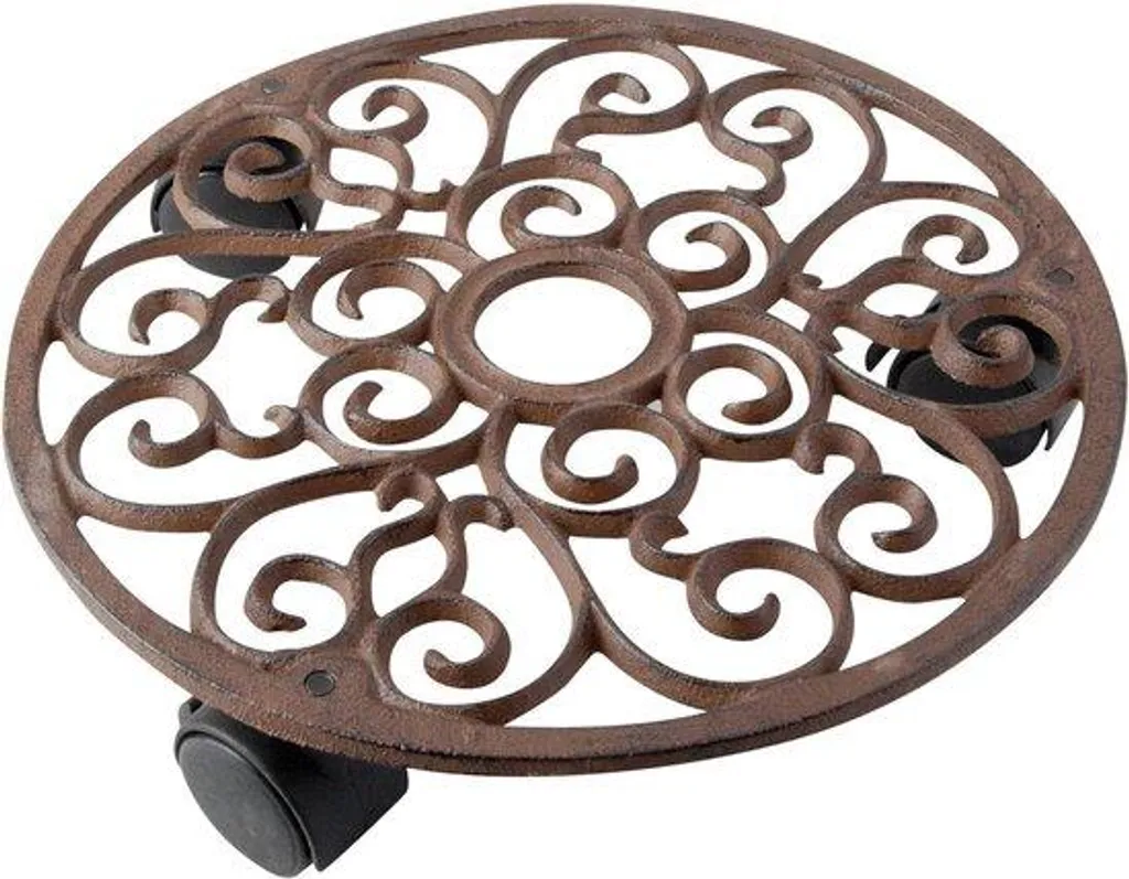 Support de plante à roulettes en fonte ronde 29 cm - Chariot de jardin