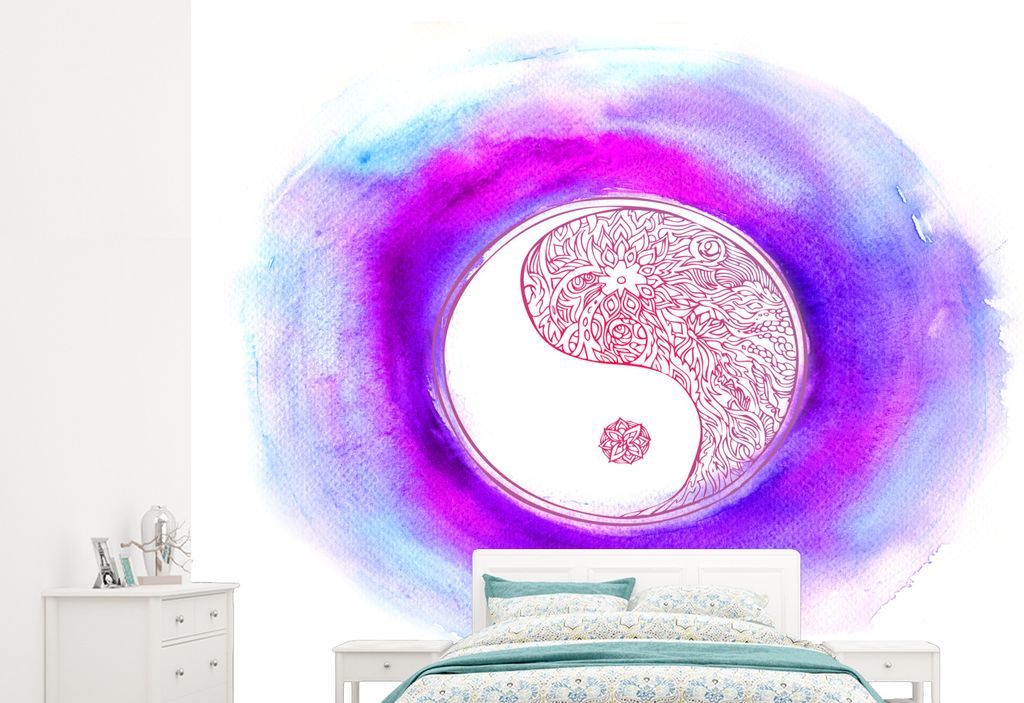 MuchoWow Fototapete für Wohnzimmer oder Schlafzimmer Wandtapete Vinyl Motivtapete Eine Illustration eines Yin und Yang Logos mit Farben - 245x22...