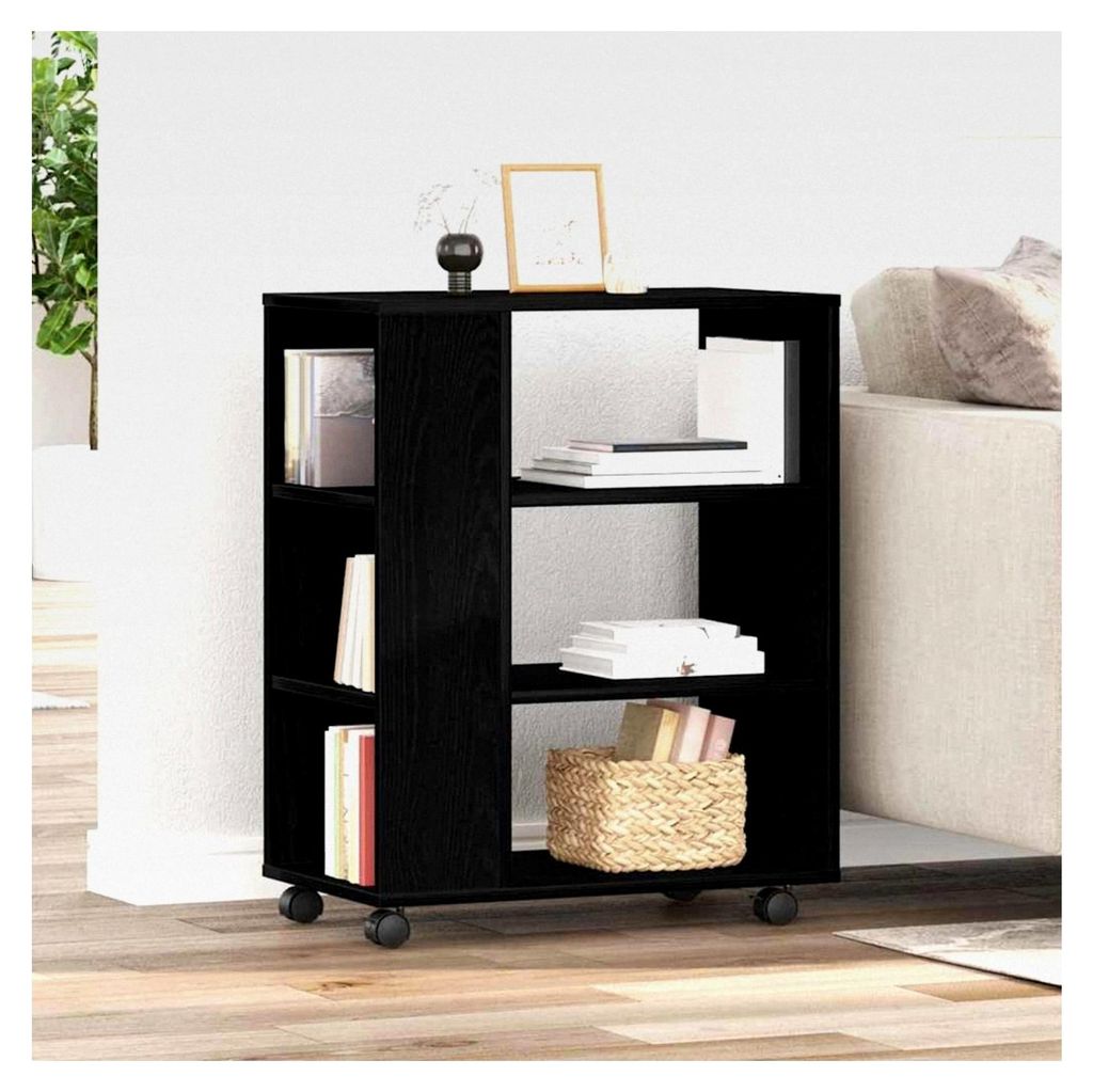 Aufbewahrungsschrank in Schwarz mit Eichen-Optik, 60 x 35 x 75 cm, kompakte Lagereinheit, moderner Schrank mit rollbaren Regalen für Wohnzimmer, B...