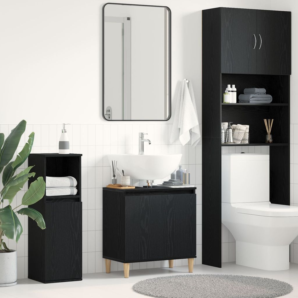 Möbel Waschbeckenunterschrank Schwarz Eiche 58x33x60 cm Produktbild 