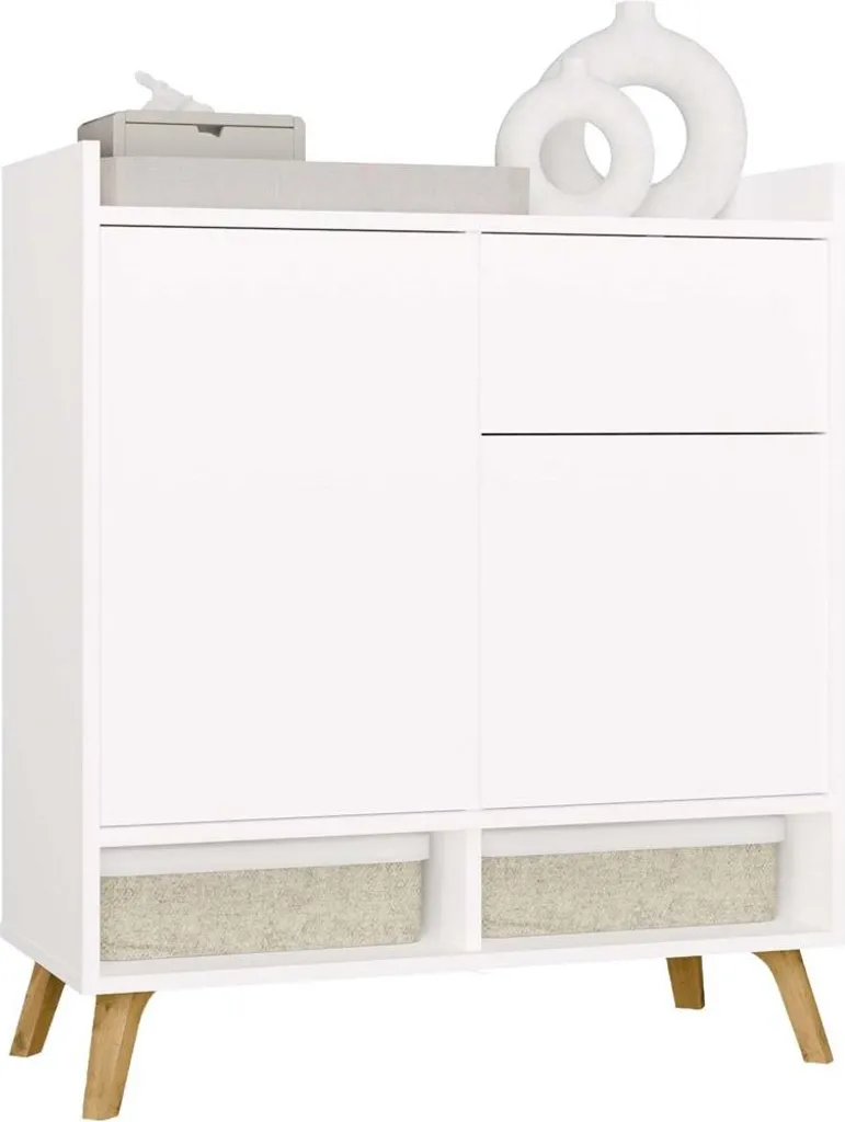 Commode de rangement blanche 2 portes et 1 tiroir - Petit buffet COLIN