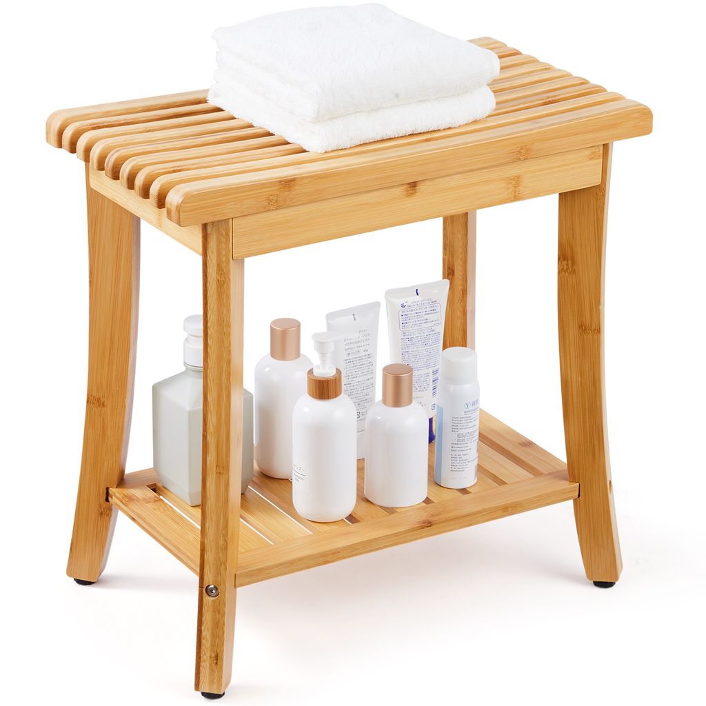 Banc de douche VEVOR en bambou, 48,6 x 28,6 x 46,6 cm, Image du produit 