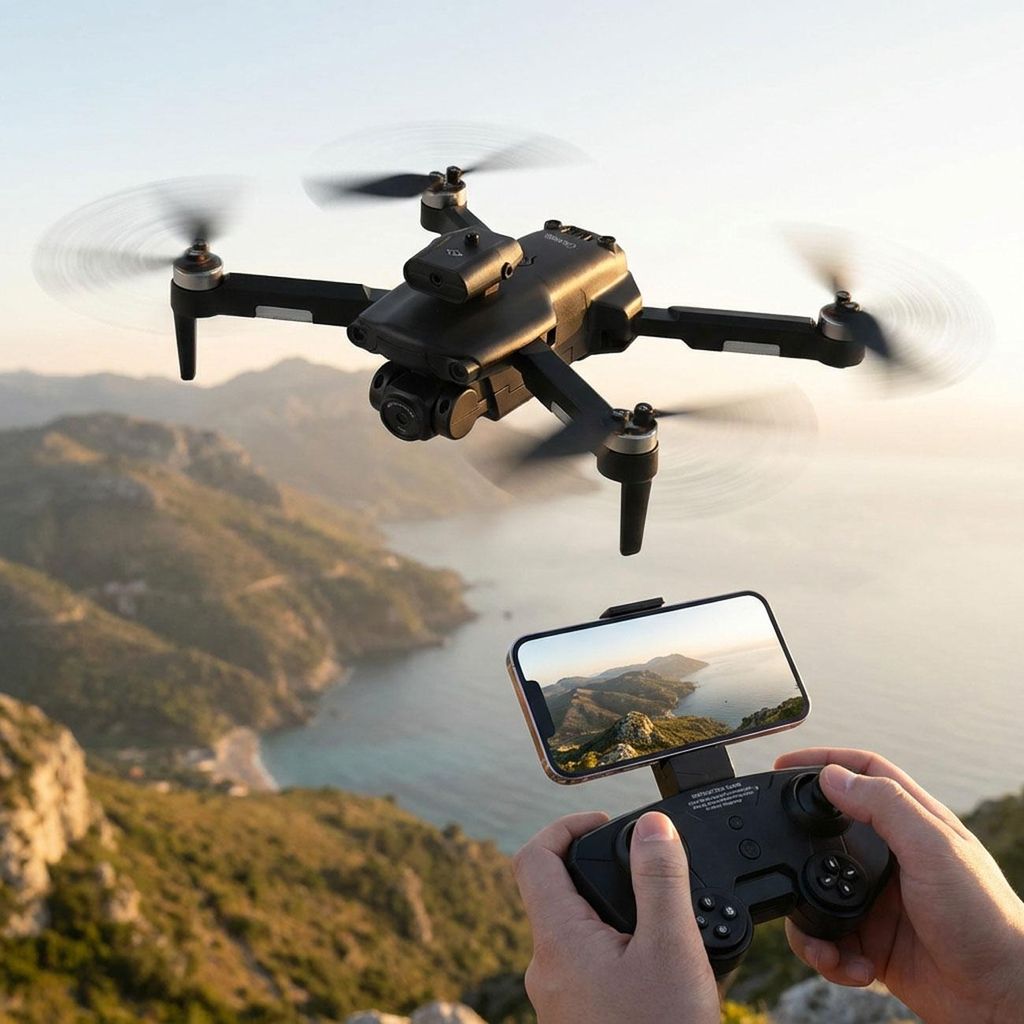 Faltbarer RC-WLAN-Quadrocopter mit HD-Kamera, Hinderniserkennung & Zusatz-Akku - Brushless Drohne C0 für Anfänger, 80m Reichweite, App