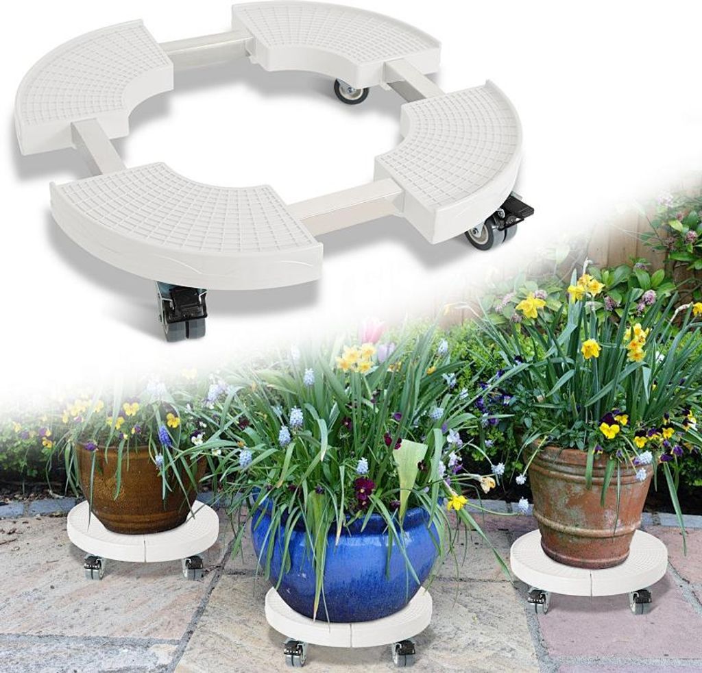 Faziango Pflanzenroller Rund, Rolluntersetzer Einstellbar Ø38-54cm, Tragkraft 200kg, Weiß Blumenroller mit 360° Drehbare Rädern