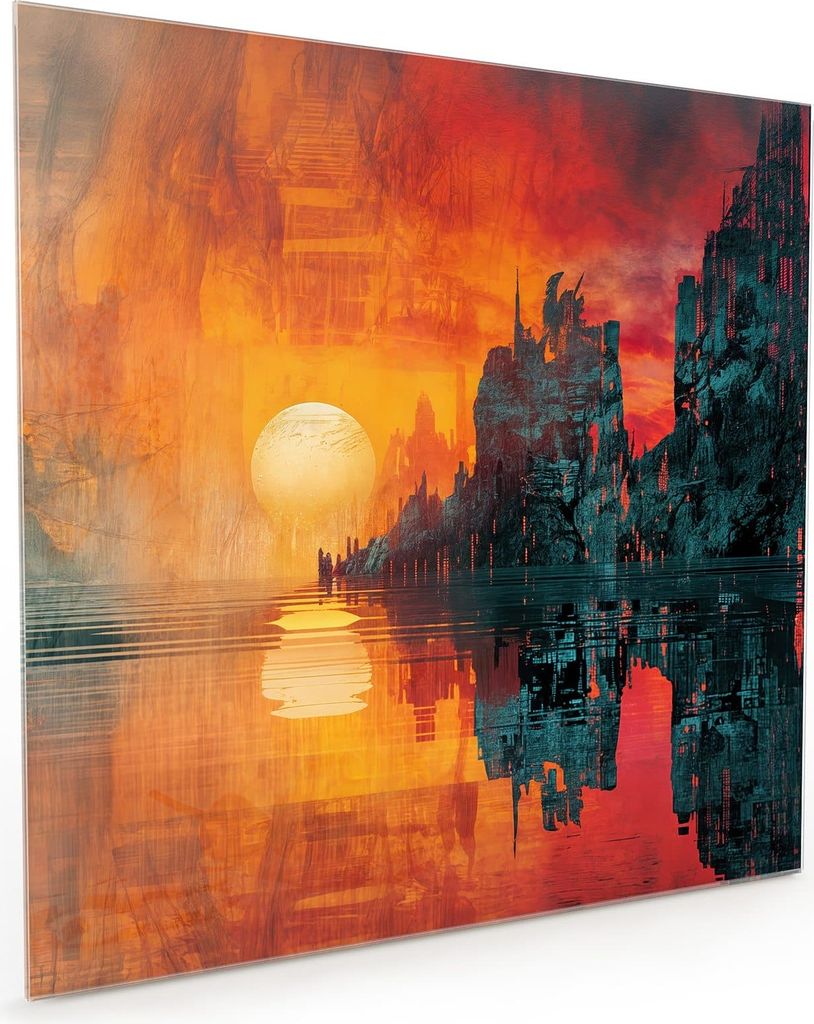 Küchenrückwand Spritzschutz Glas mit Motiv Sonnenuntergang Stadt 40 x 40 cm