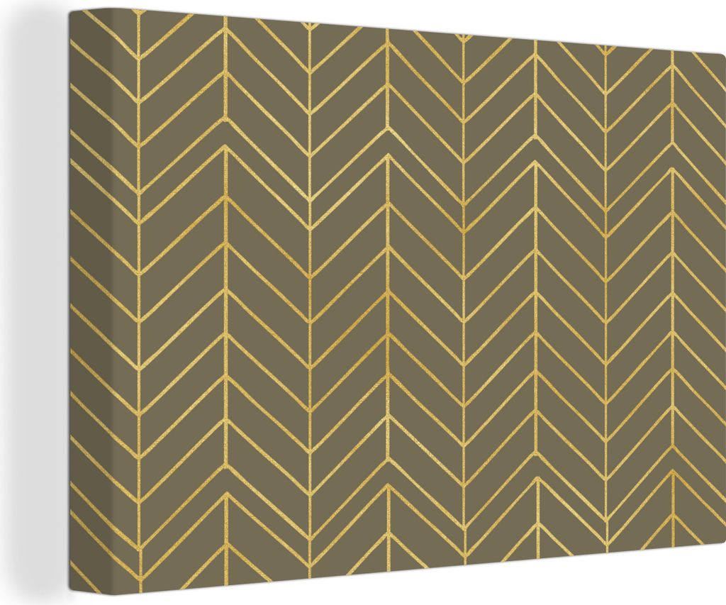 OneMillionCanvasses - Leinwandbilder - 150x100 cm, Muster - Linie - Grün - Gold, Wandbilder Kunstdruck Wanddekoration