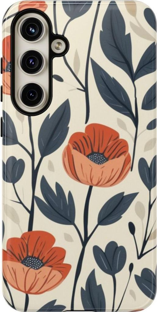Florales Muster in Orange und Blau – Hülle Kompatibel mit Samsung Galaxy S24 Plus