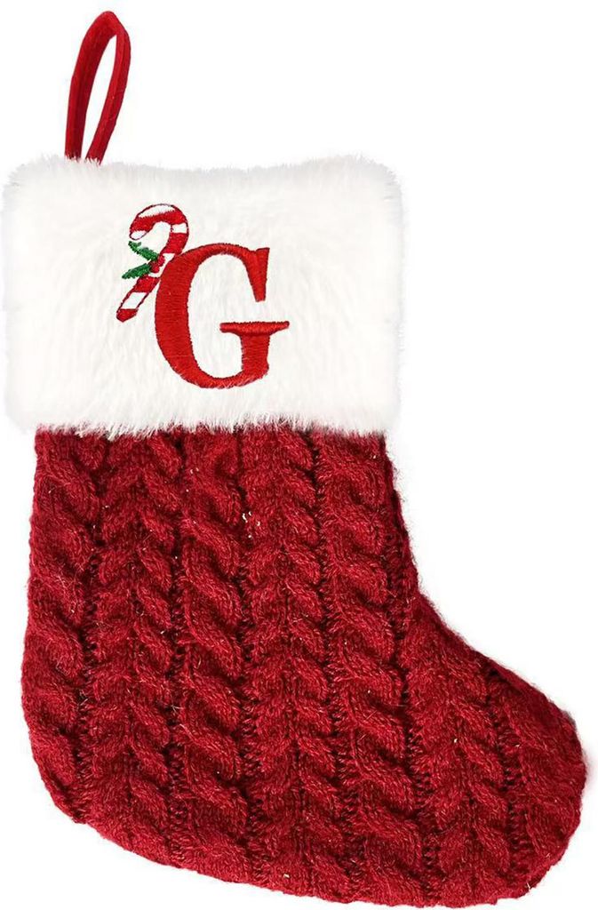 Weihnachtsstrümpfe, dekorative Buchstaben, gestrickte Socken, hängende Dekoration, einfach aufzuhängen, festliche Weihnachtsbaumdekoration