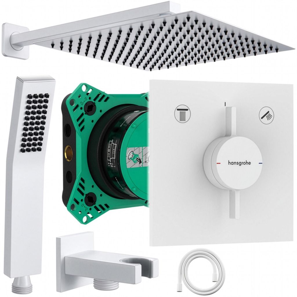 Hansgrohe und Jowi Unterputz Duschsystem Weiß, DuoTurn E, Duscharmatur, Regendusche, Kopfbrause