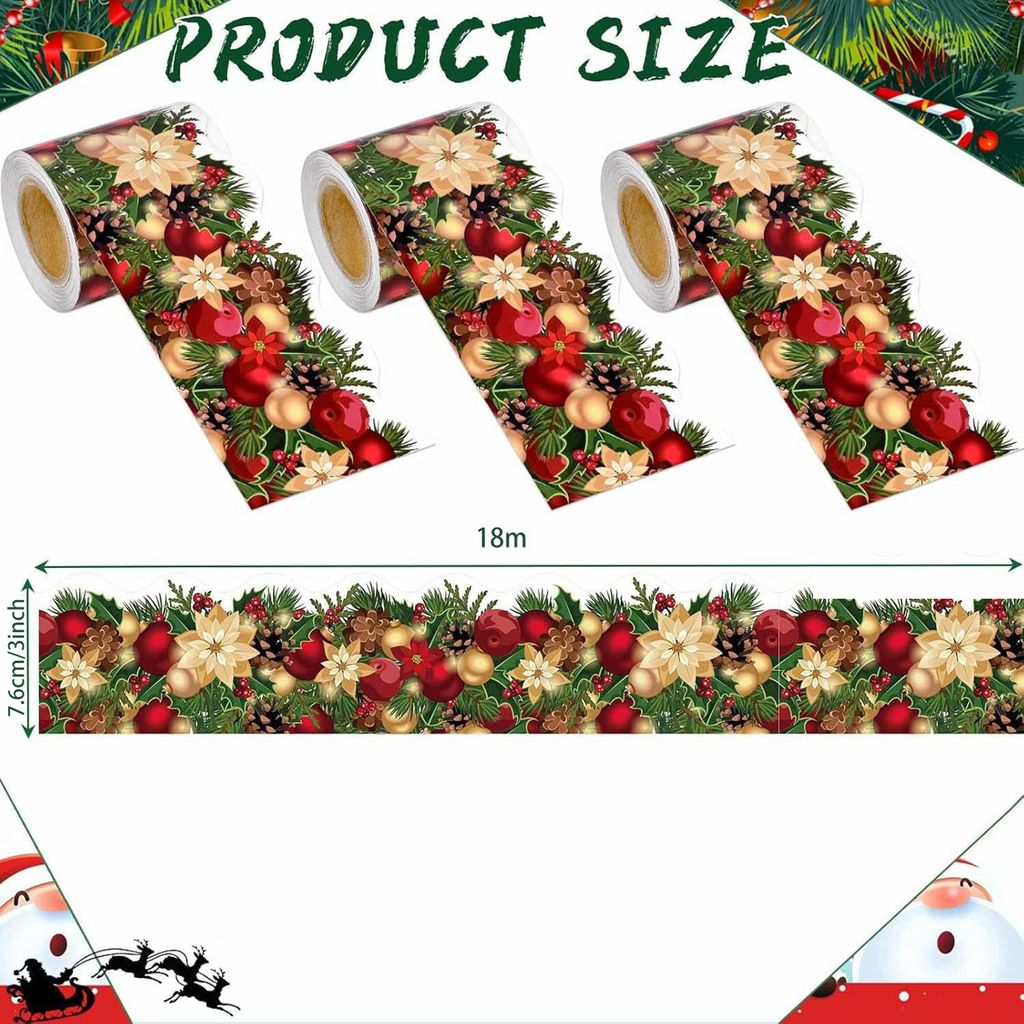 Weihnachts-Pinnwand-Randaufkleber, Weihnachtsblumenbesatz, selbstklebende Etikettenaufkleber für Klassenzimmer, Tafel, Schuldekoration