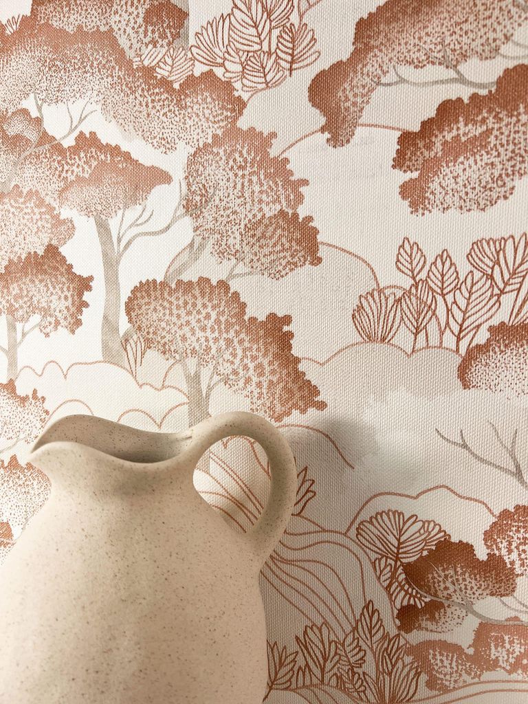 NEWROOM Tapete Braun Vliestapete Bäume - Mustertapete Modern Rosegold Weiß Blätter Wolken Botanisch Asiatisch Floral