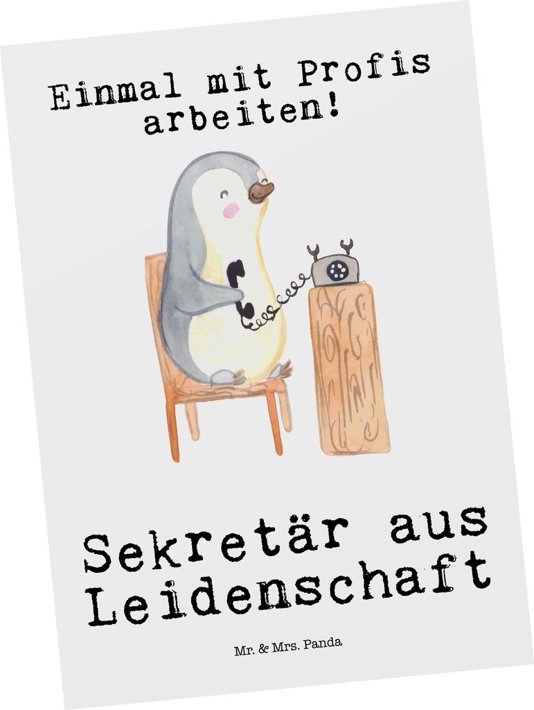 Mr. & Mrs. Panda Postkarte Sekretär Leidenschaft - Weiß - Geschenk, bildkarte, Fotokarte, Ansichtskarte, Grußkarte, Postkarten