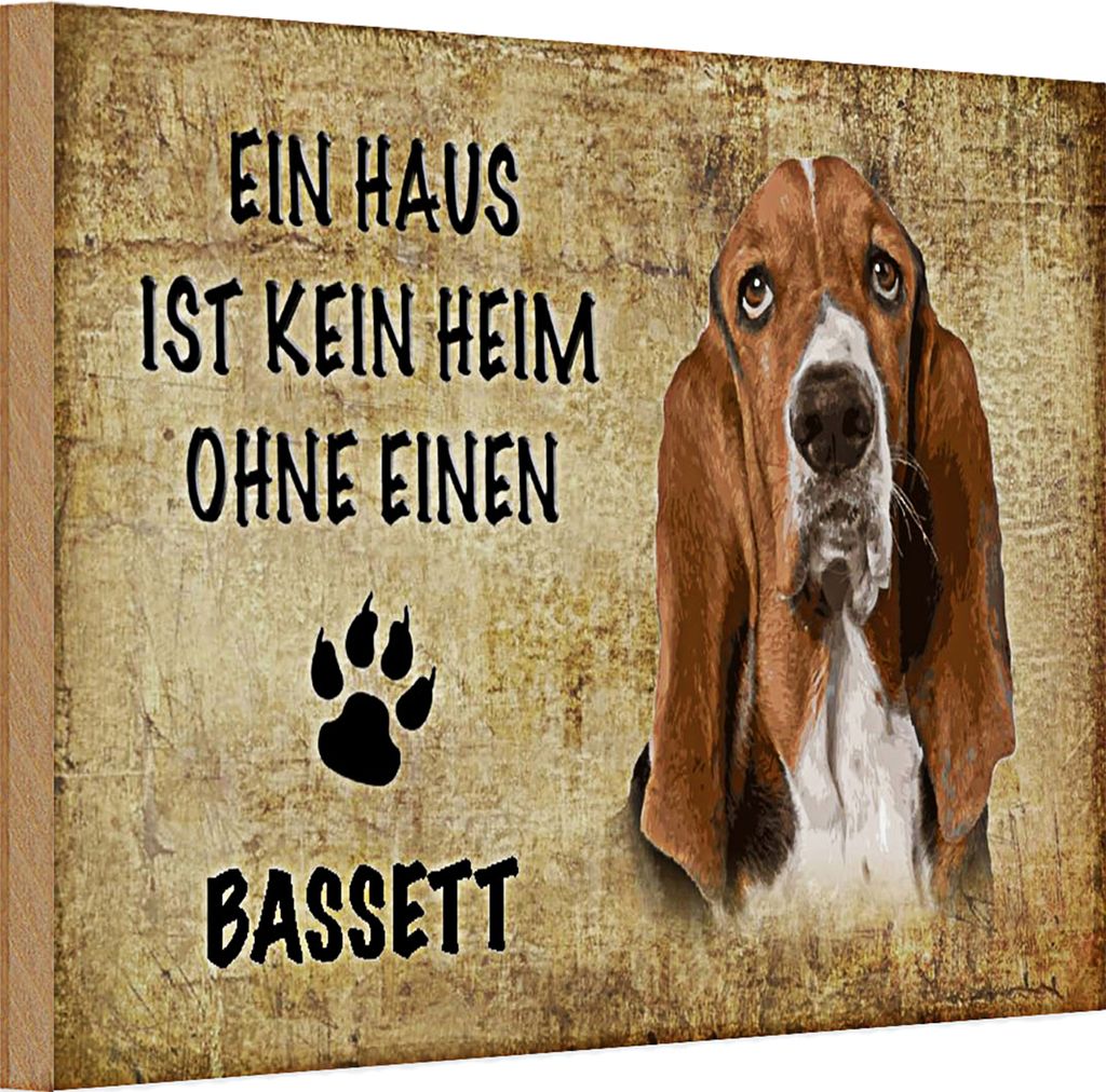 Holzschild Spruch Bassett 30x20cm Haus ist kein Heim ohne