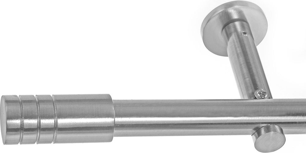 BASIT Gardinenstange Set Edelstahl Look Metall Ø 19mm zur Wandbefestigung 1-lauf Zylinder, Länge wählbar H19E60