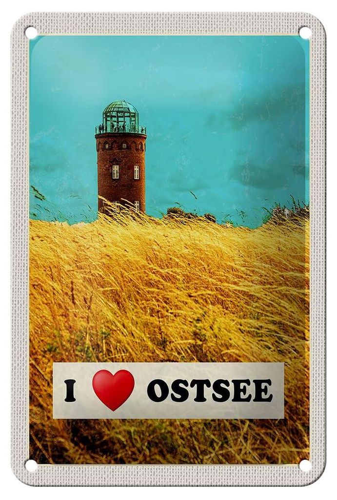 Blechschild Reise 12x18cm Ostsee Turm Natur Weide Urlaub Produktbild 
