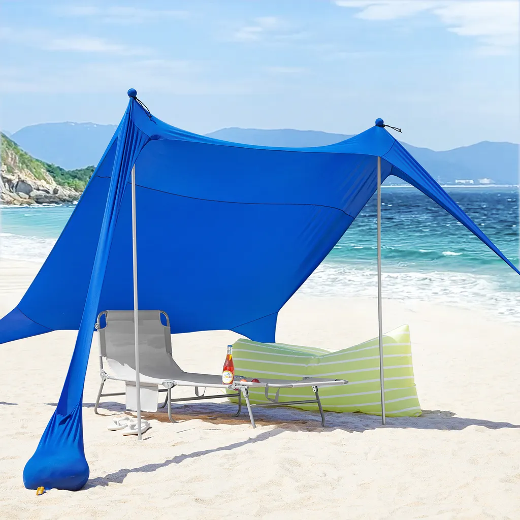 SoBuy Tente de plage OZT01-DB Voile d'ombrage élasthanne bleue