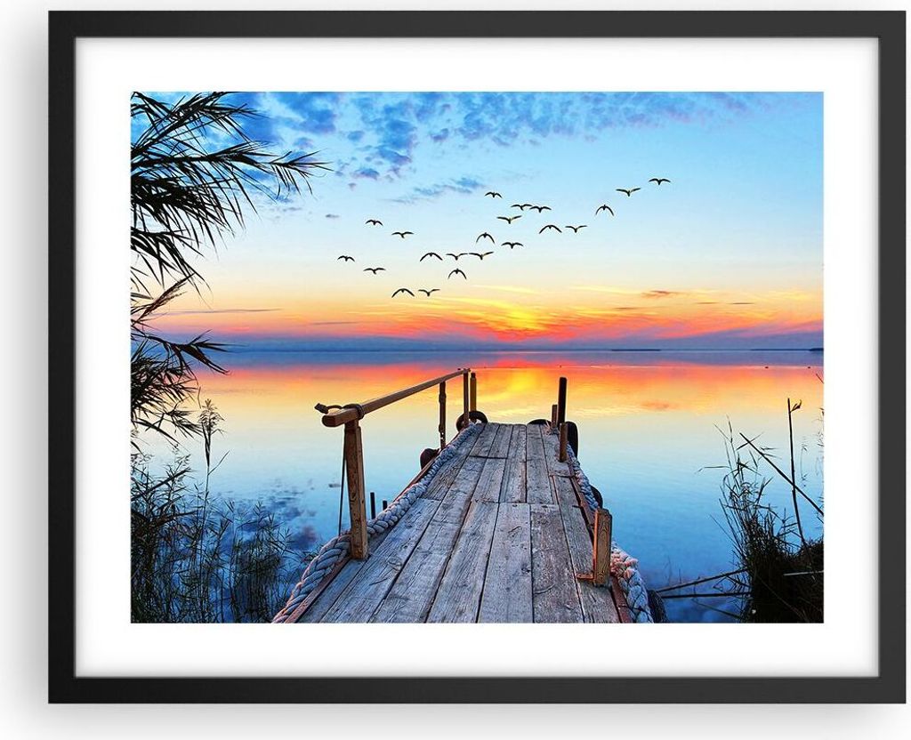 Gerahmtes Poster - Schwarzer Rahmen - Brücke See - 50x40 cm - Wand Bild - Wanddeko - Wandbilder - Kunstposter - Wandposter - Bilderrahmen - Bilder...