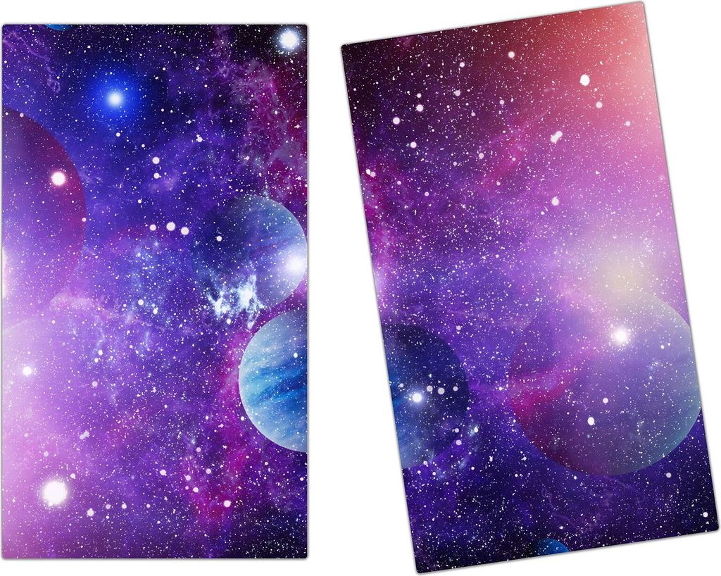 Spritzschutz Herdabdeckplatte Schneidebrett aus Glas Nebel und Galaxien 2-Teilig (60x52cm)