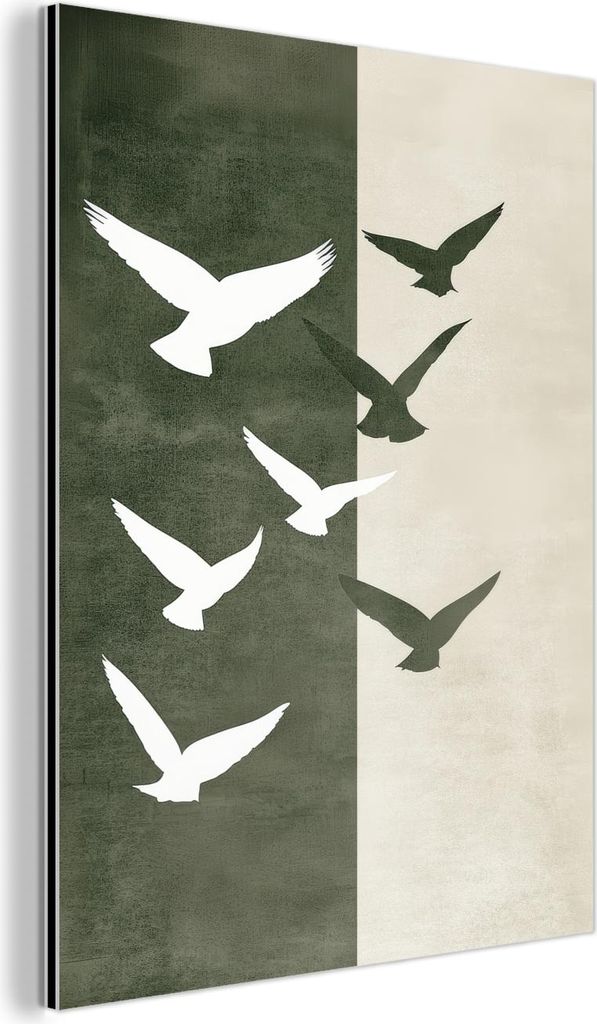 MuchoWow Wanddekoration Metall Metallbild Wandkunst 60x80 cm Japandi - Vogel - Grün MuchoWow Aluminium Gemälde - Wanddekoration Metall