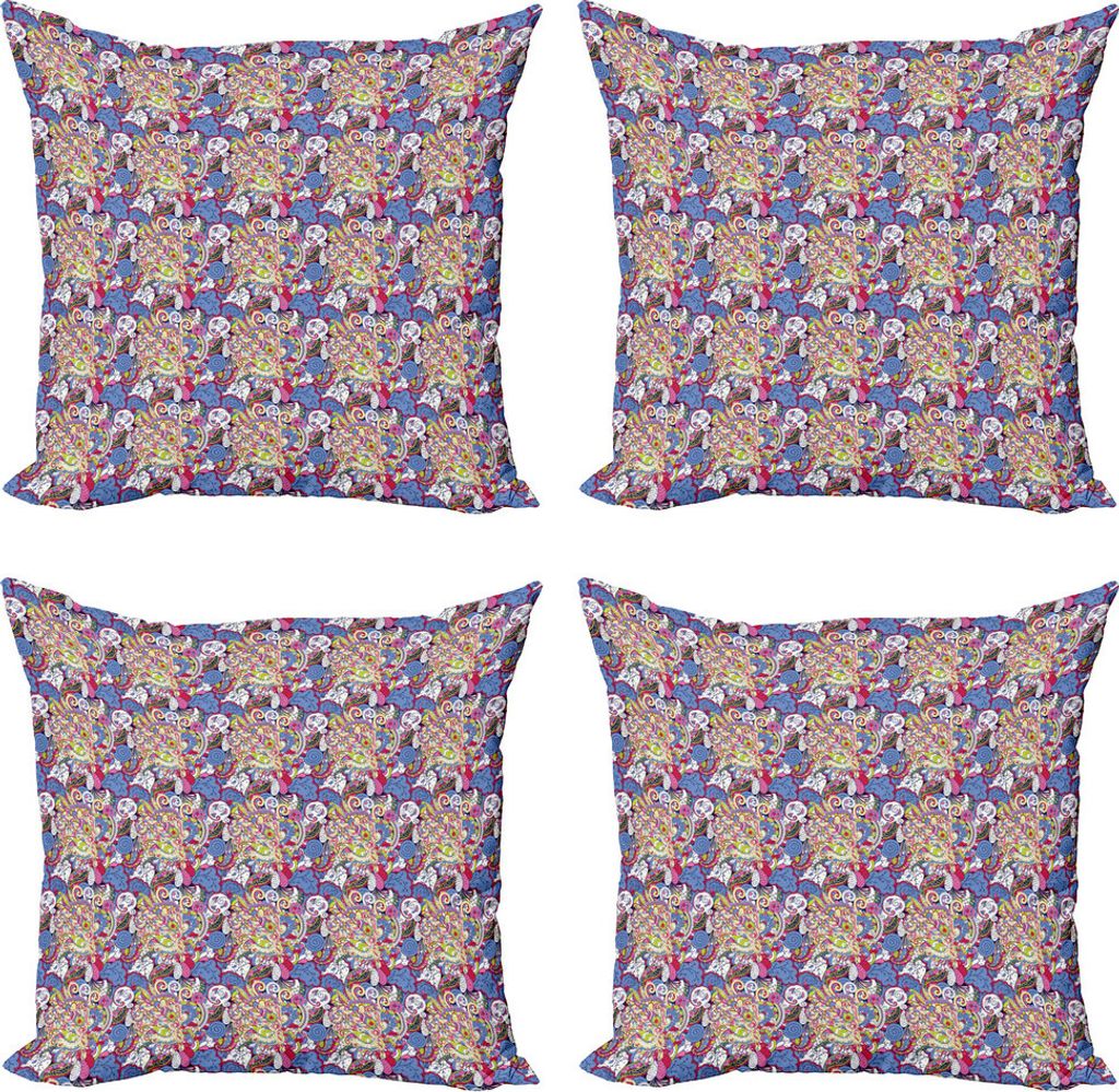 ABAKUHAUS Boho Kissenbezug Set (4 Stück), Bunte Mehndi Motive, Moderner Doppelseitiger Digitaldruck, 40 cm x 40 cm, Mehrfarbig