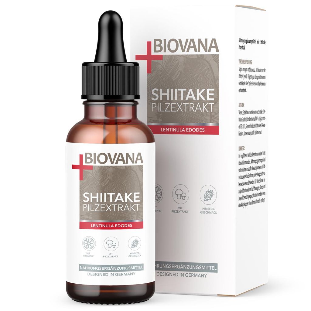 Biovana Shiitake Pilzextrakt Tropfen | Kombination hochwertiger Öle | Einfache Anwendung | 50ml