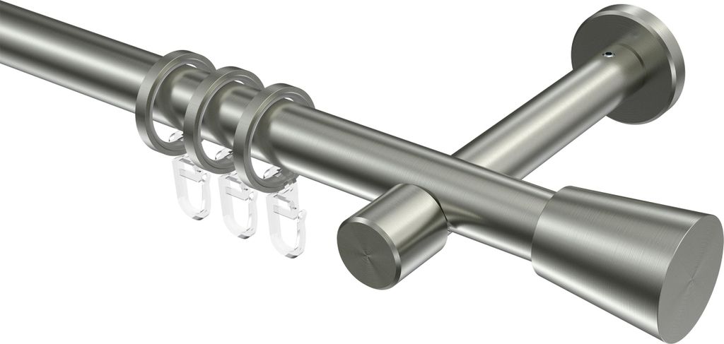 Interdeco Gardinenstange / Vorhangstange Edelstahl-Optik, Typ Prestige Sitra (Konus), 20 mm Ø 1-läufig, 360 cm