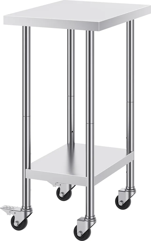 Table de préparation de cuisine en inox mobile et réglable pour restaurant
