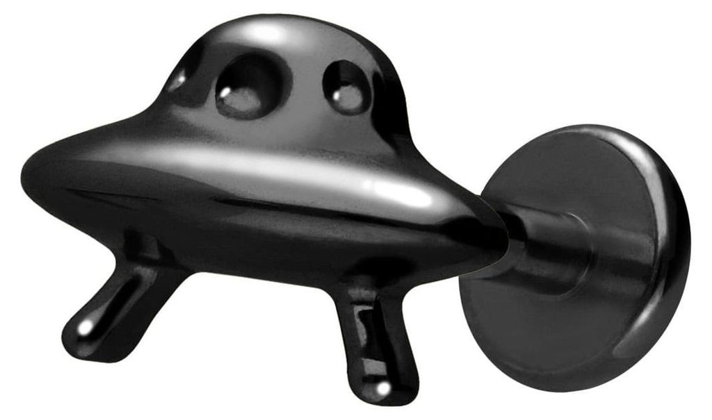 Ohrpiercing, Nasenpiercing Titan Labret mit Innengewinde UFO Schwarz Stablänge: 10mm | Stabstärke: 1,2mm