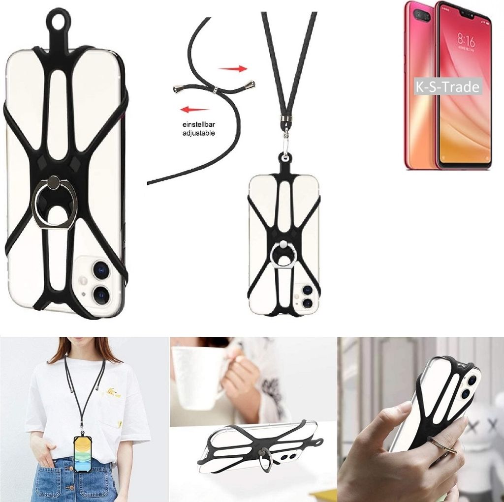 K-S-Trade 3in1 Handykette Handyband Handykordel Halsband Smartphone-Ring Handy-Ring kompatibel mit Xiaomi Mi8 Youth Fingerhalterung Handyring