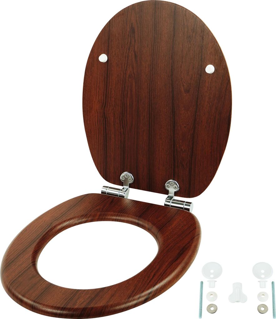 Relaxdays Toilettendeckel, doppelte Absenkautomatik, 37,5 x 43,5 cm, MDF, 150 kg, ovaler Klodeckel, WC Sitz, dunkelbraun