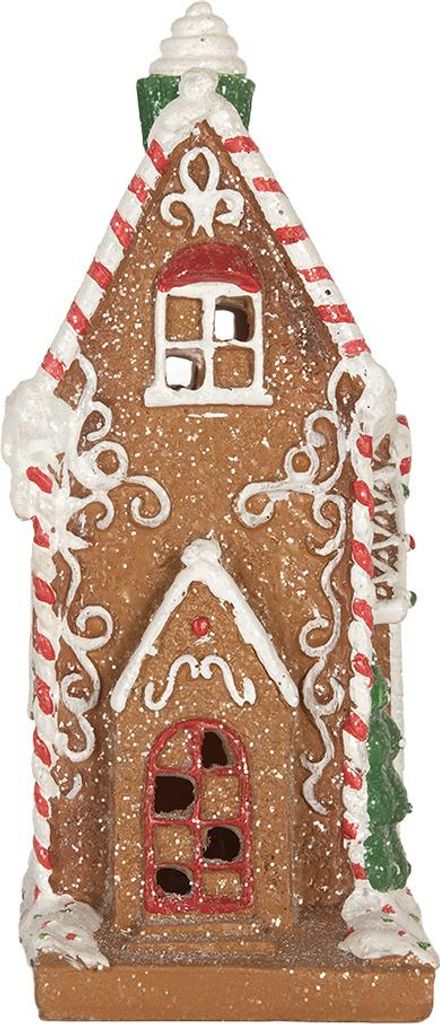 Clayre & Eef Lebkuchenhaus mit LED 15x9x20 cm Braun Kunststoff