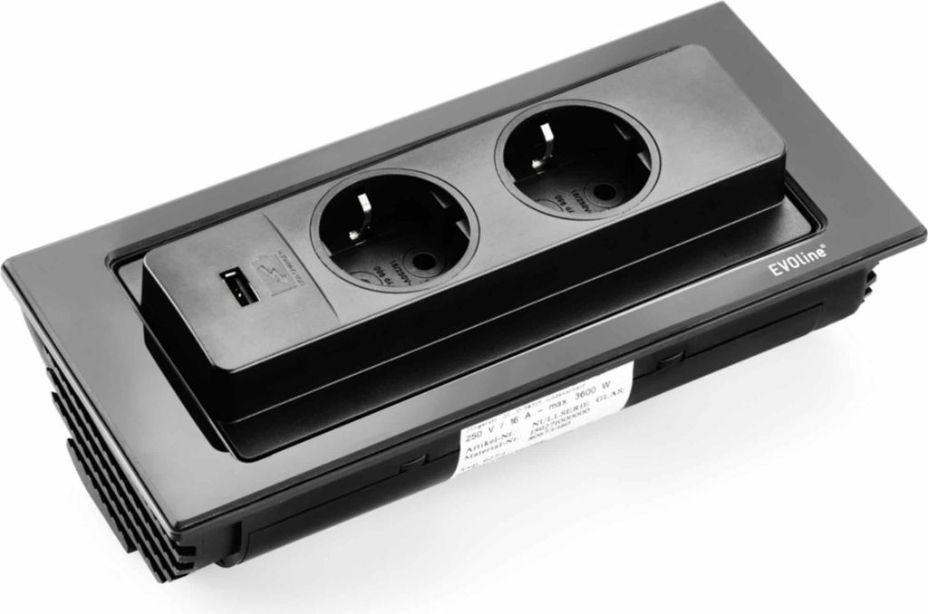 EVOline® Backflip schwarz Einbau-Steckdosenelement, Produktbild 