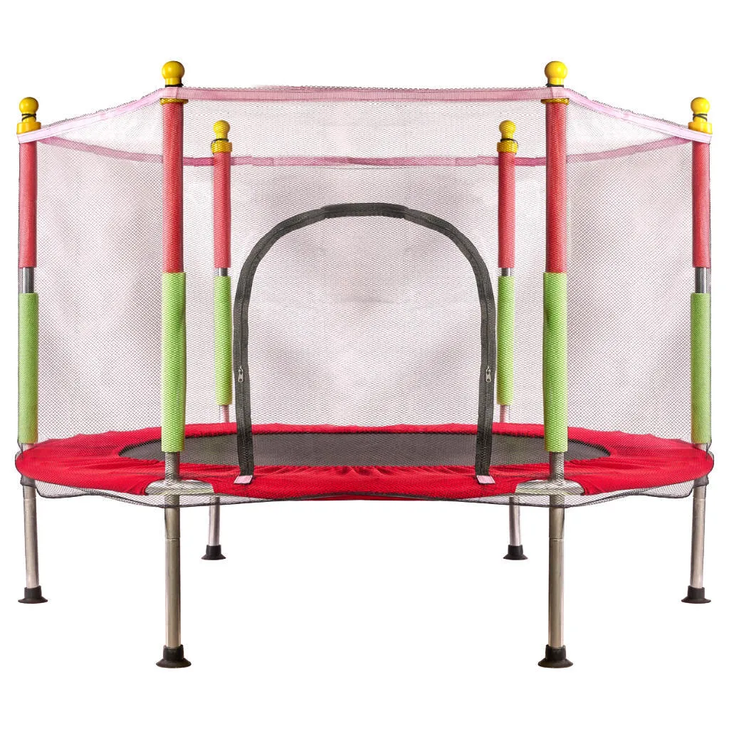 Trampoline enfant 140cm rouge avec filet de sécurité et tapis rembourré