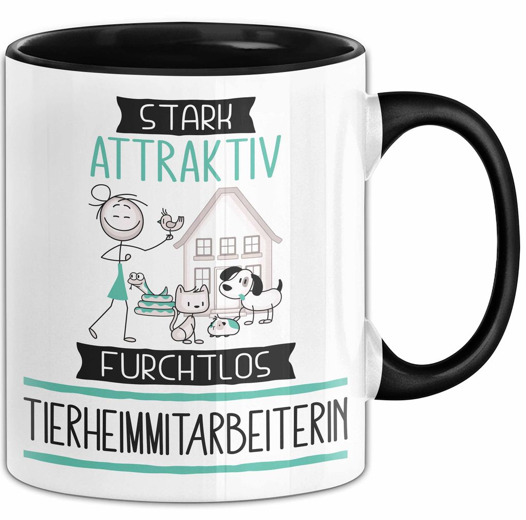 Tierheimmitarbeiterin Tasse Geschenk Becher Stark Attraktiv Furchtlos Tierheimmitarbeiterin Lustige Geschenkidee (Schwarz)