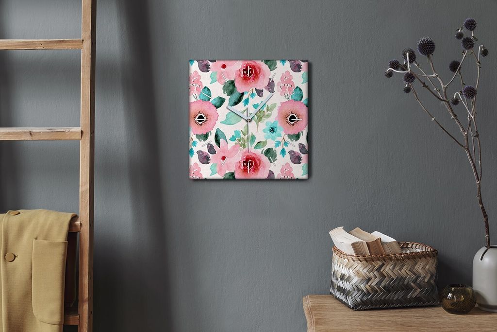 Coloray Hodiny Unikátní 30x30 cm Tiché hodiny Pro obývací pokoj a kuchyň Nástěnné hodiny Plátno Bílé ručičky hodin - Sázet květiny