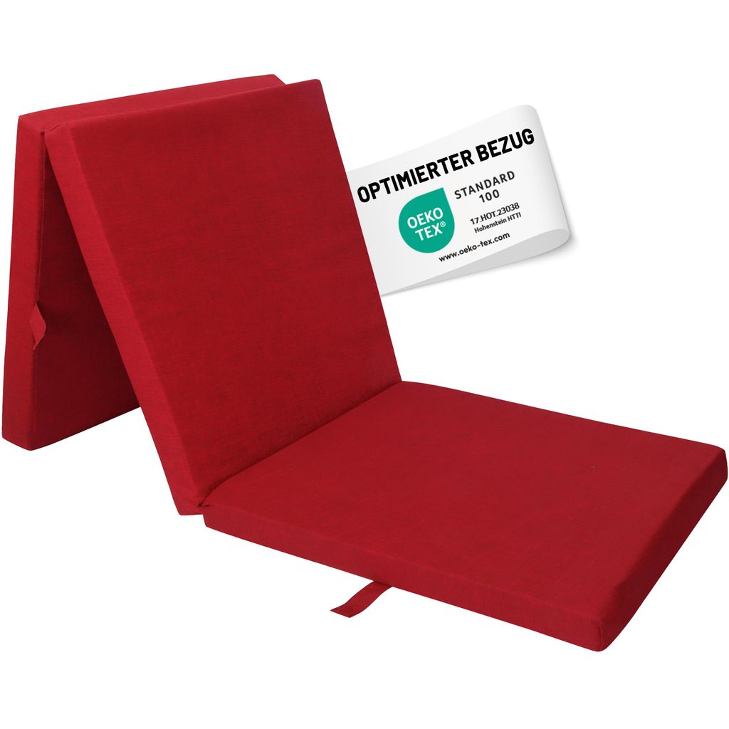 RelaxXL Klappmatratze Junior 190x60x7cm Rot meliert Faltmatratze mit Tragegriff Schlafmatte Schaumstoff 7 cm Gästematratze