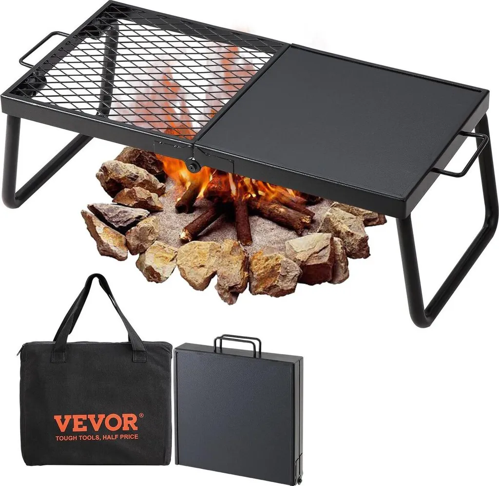 Grille de Cuisson pour Feu de Camp 57cm, Trépied Amovible de Bivouac
