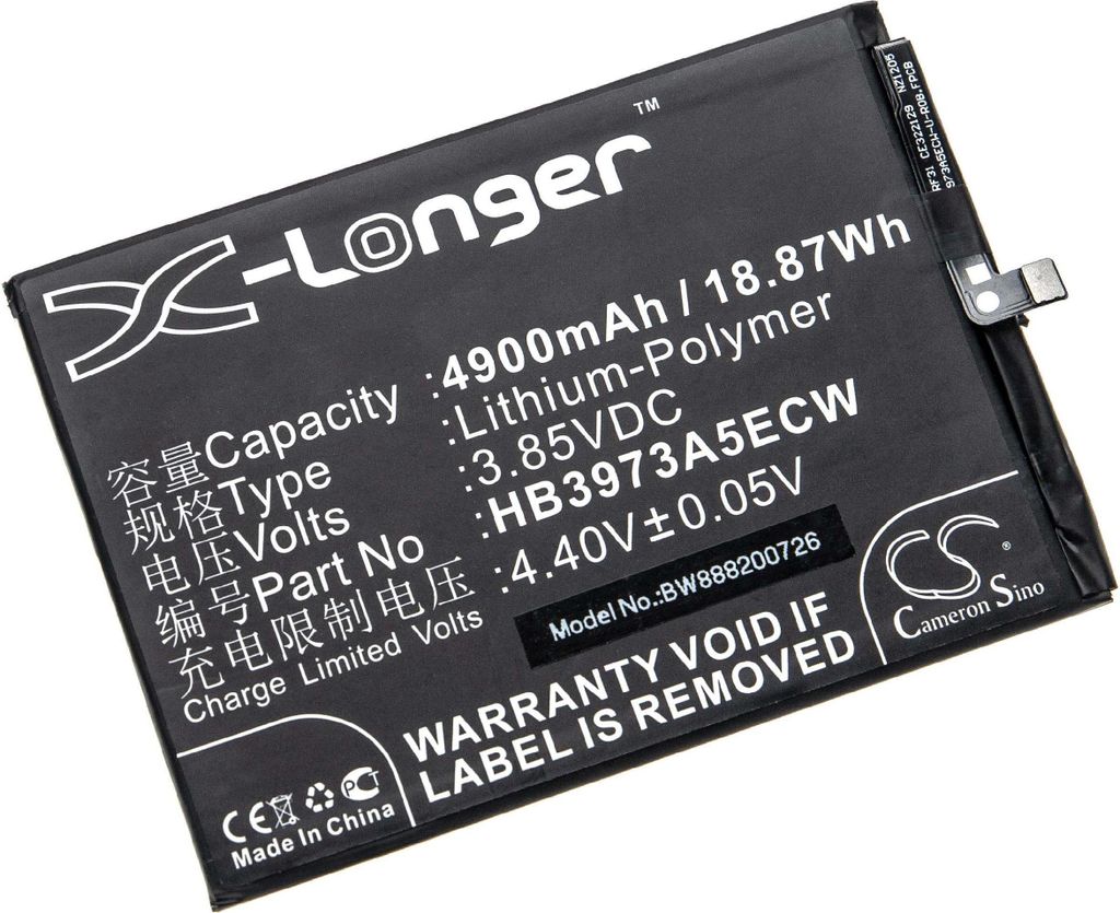 vhbw Akku kompatibel mit Honor Note RVL-AL09, 10 Standard Edition Dual SIM TD-LTE Handy Smartphone Telefon (4900 mAh, 3,85 V, Li-Polymer)