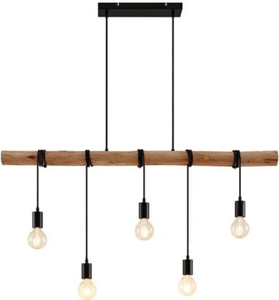 Lindby Hängeleuchte Rom, 5-flammig, Holz, Seil, schwarz, E27
