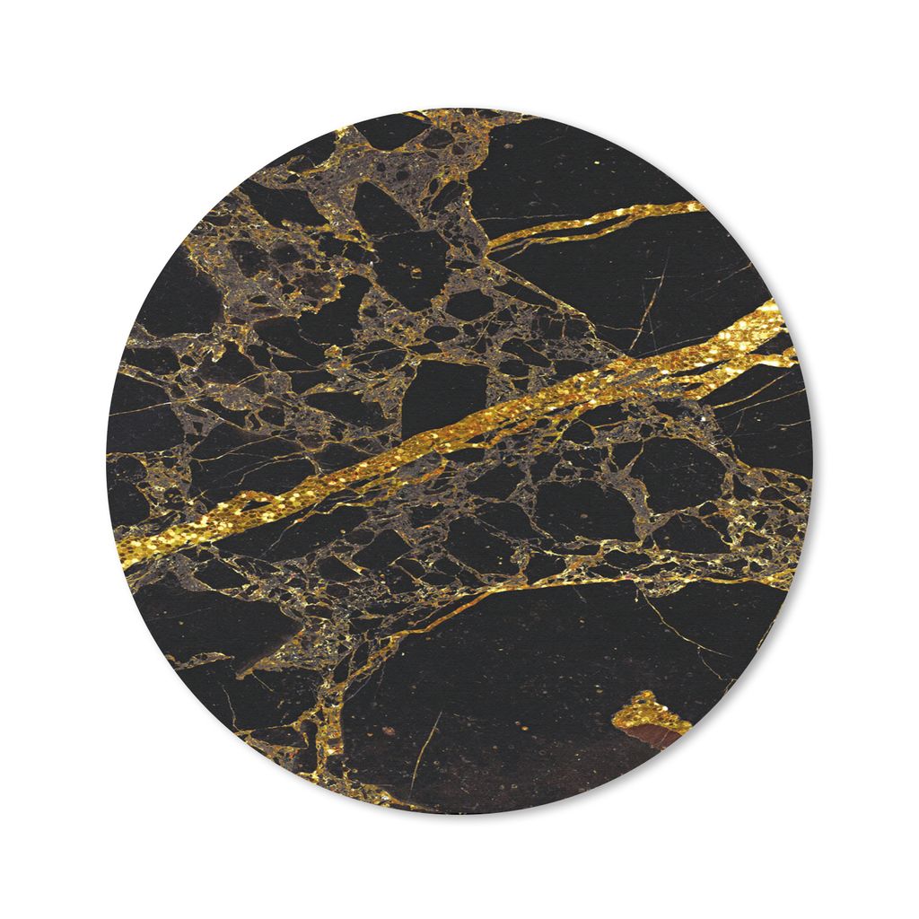MuchoWow Mauspad Mousepad Marmor - Gold - Schwarz - Glitter 20x20 cm - Mousepads - Maus Mat - Pad - Mausunterlage - Schreibtischmatte