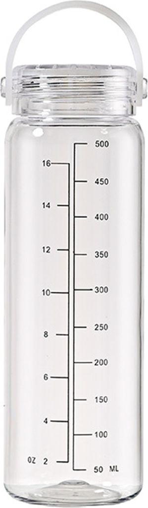 500 ml Wasserflasche mit Skala, tragbarer Griff, großes Fassungsvermögen, auslaufsicher, für Männer und Frauen, für Reisen, Fitnessstudio, Tra...