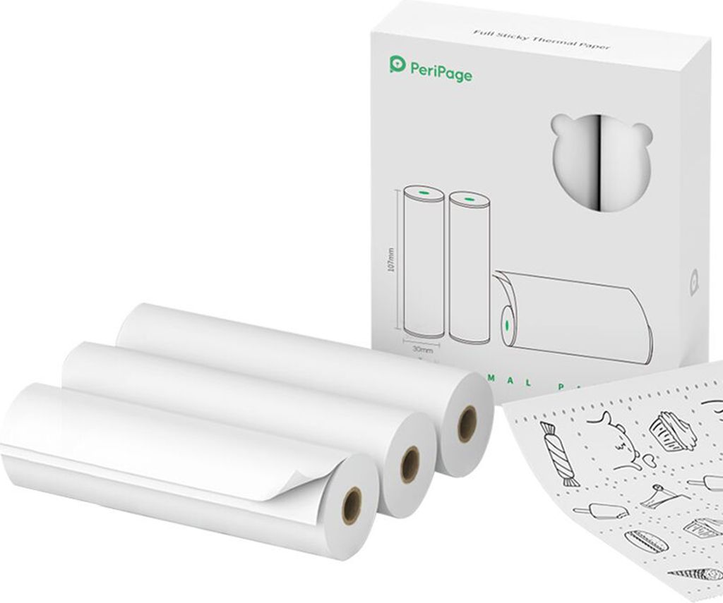 PeriPage 107 x 30 mm bedruckbare Aufkleberrolle BPA-freies Produktbild 