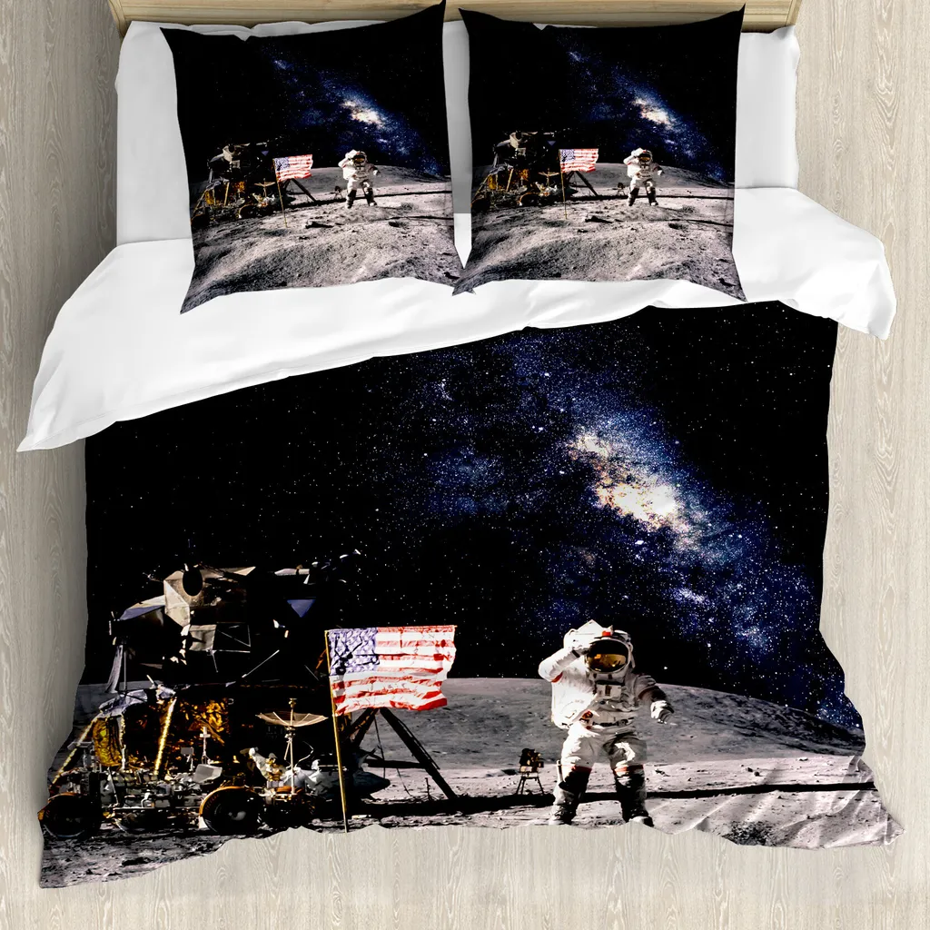 Set Copripiumino Spaziale ABAKUHAUS 200x200 Grigio Navy Astronauta