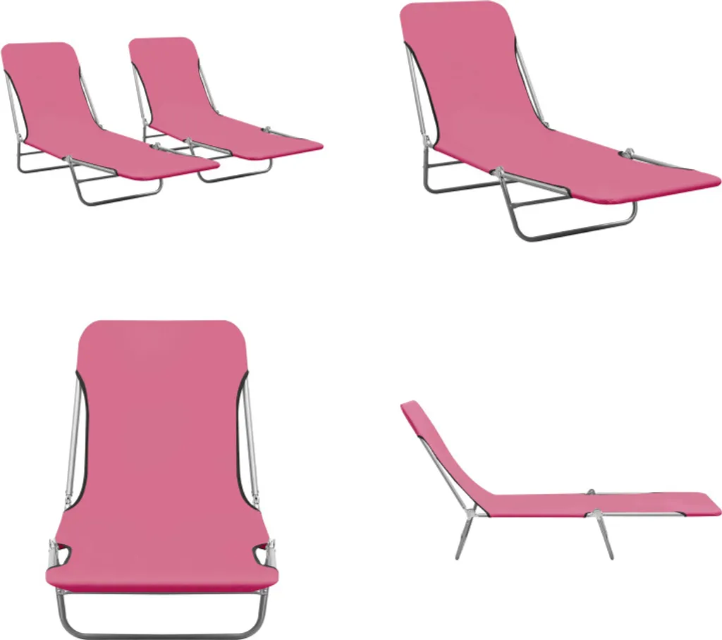 vidaXL Lettini pieghevoli 2 pezzi in acciaio e tessuto rosa - Lettino da sole - Lettino da sole - Lettino da sole con tetto - Lettino da sole con tetto